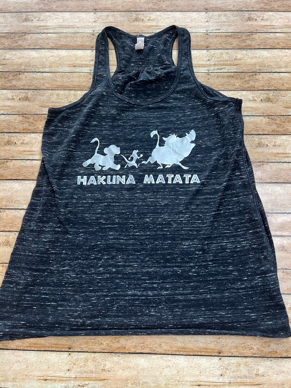 Disney Custom Lion King Hakuna Matata Heather Black Racerback Tank M